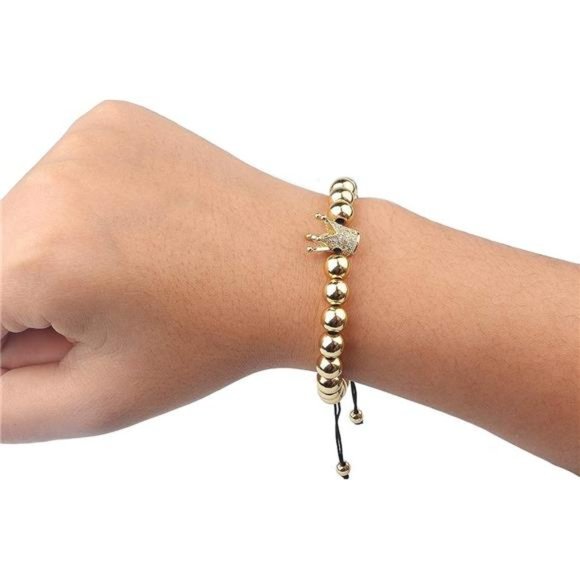 Luxury CZ Imperial Crown Braided Copper Bracelets 8mm Micro Pave Cubic Zirconia - Picture 5 of 8